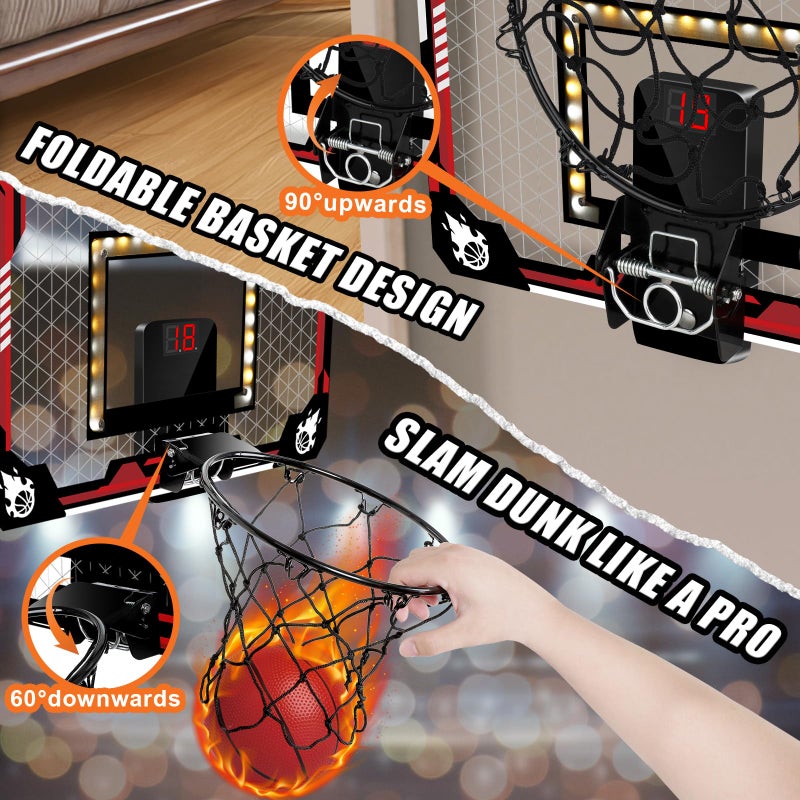 KIZJORYA Basketball Hoop Indoor  Light Up Mini Basketball Hoop for Kid with Electronic Scoreboard & 4 Balls  Foldable Door Sports Fan Backboard Toy Room Game  Gift for Teens Boy Girl Adults Ages 3+ - Image 3
